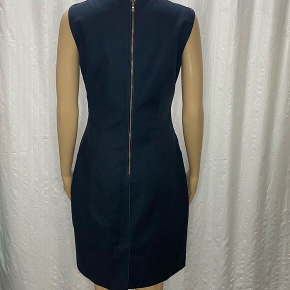 Tahari Blue Cotton Blend Sheath Dress with Piping & Pockets Size 6 - Picture 6 of 9